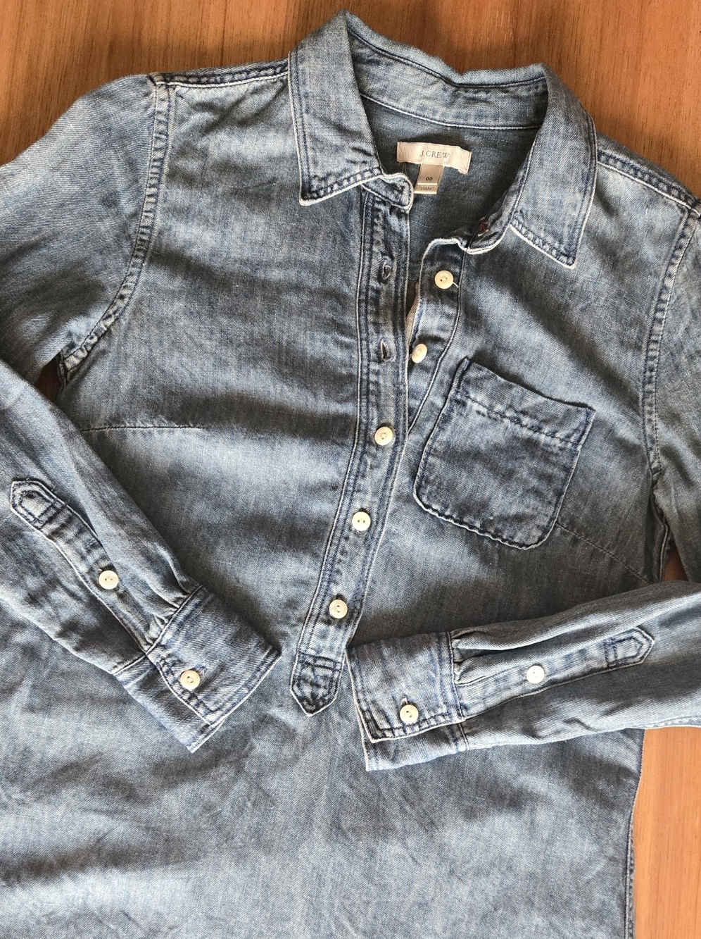 j.crew chambray shirt dress | size 00 | button front denim mini dress